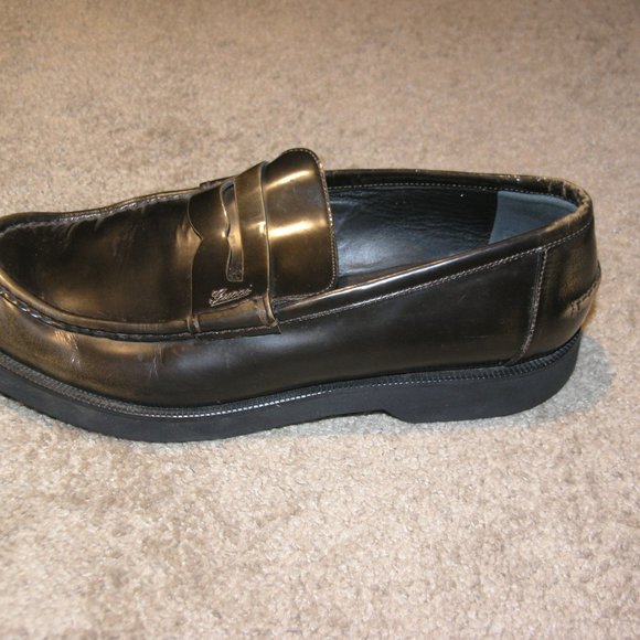 Gucci Script Dark Chestnut Brown Leather Penny Loafers Size 9 main image 7